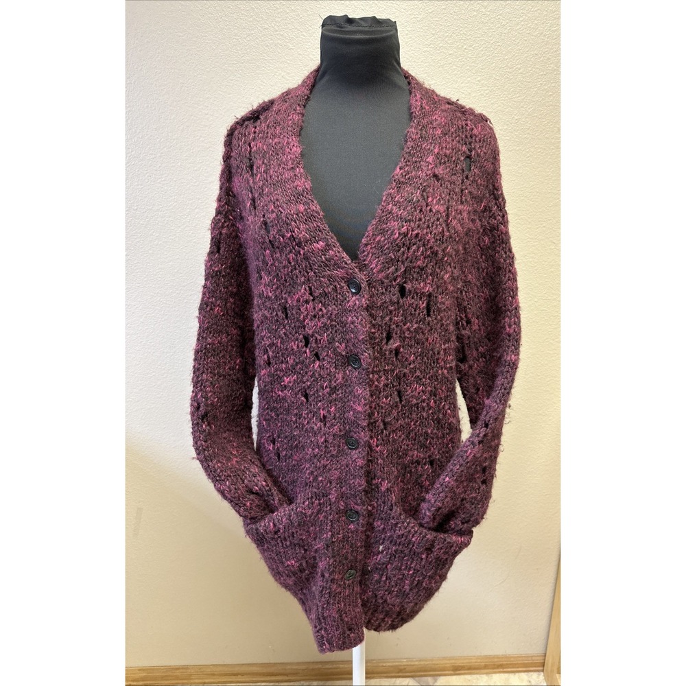R13 S Oversized Chunky Knit Sweater Cardigan Wool Alpaca Distressed